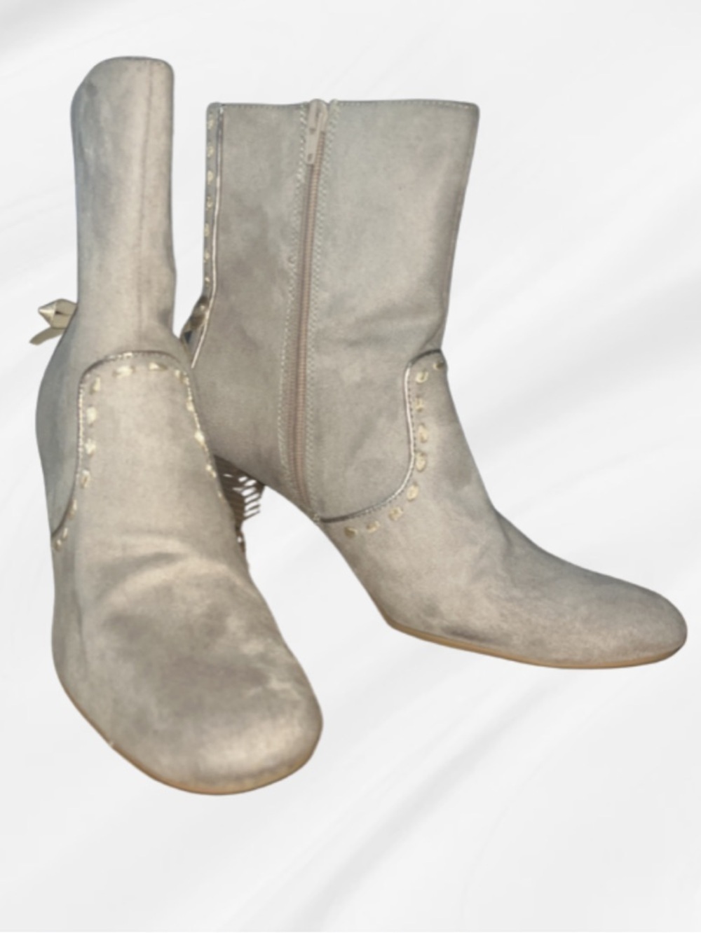 Predictions Stone Gray Satin Bow Ankle Heels